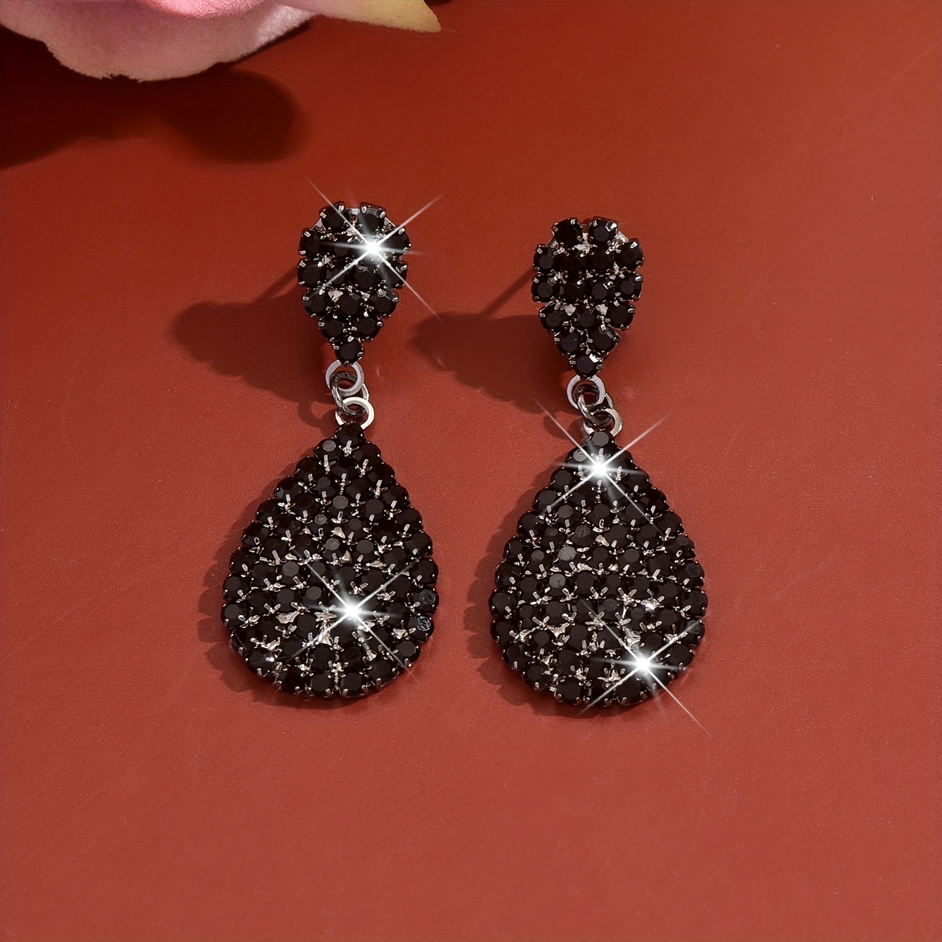 Luxury Bridal Copper Inlaid Rhinestone Pendant Earrings