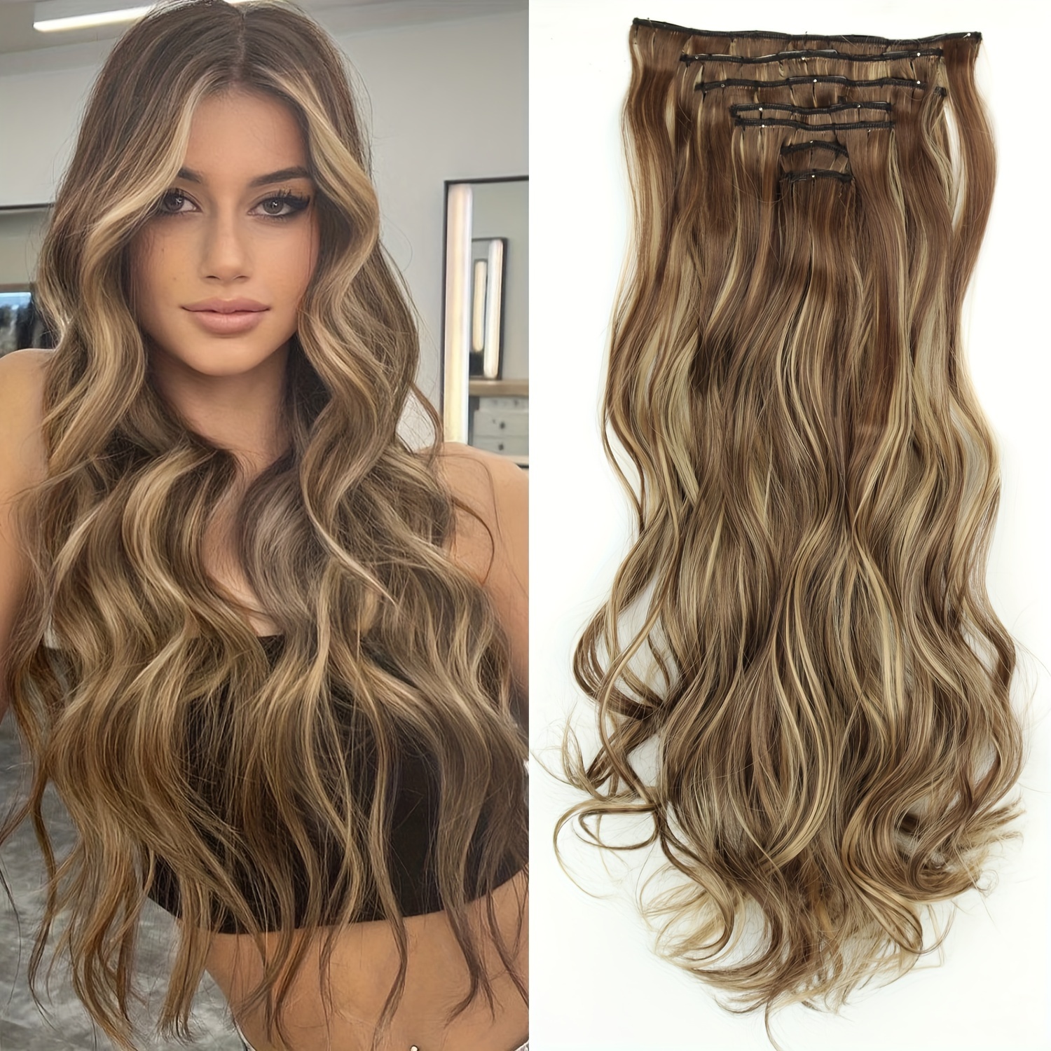 16-clip Wig With Curly Hair Extensions, 7pcs Set, 16 Clips, Halloween Wig