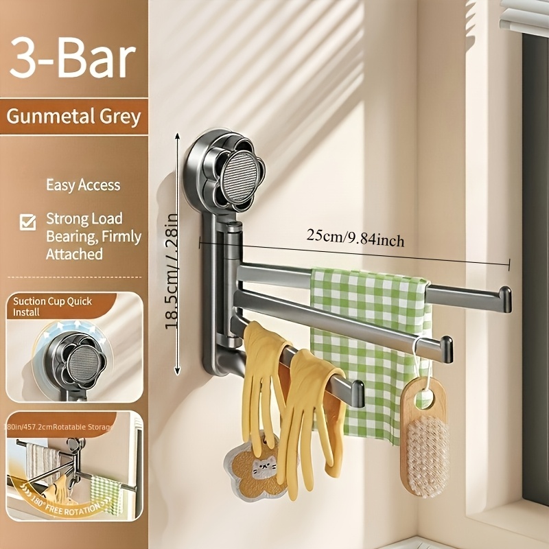 TEMU No-drill Rotating Towel Rack With Strong Suction Cups, Adjustable Plastic Towel Bar For Small Bathrooms, Wall Mount Hanger For Hand Towels &