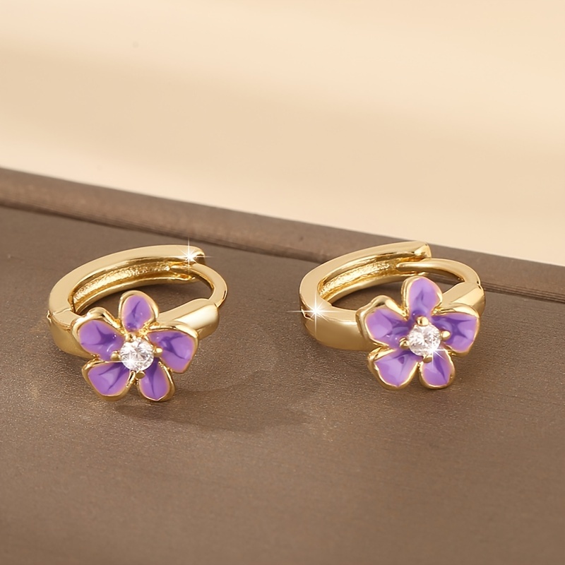 E-shop 1 Paar modische elegante Kupfer-Tropfen-Öl Synthetische Zirkonia Blumen-Ohrstecker, Vintage Minimalistische Damen Runde Ohrringe, Geschenk fürs