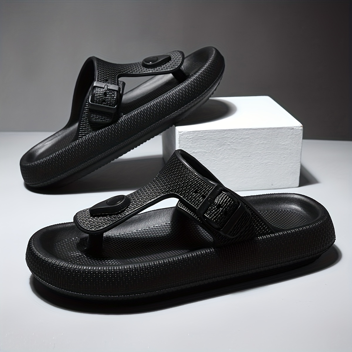 

Men's Solid Colour Flip Flops, Comfy Non Slip Durable Soft Sole Eva Thong Sandals For Men's Outdoor Activities