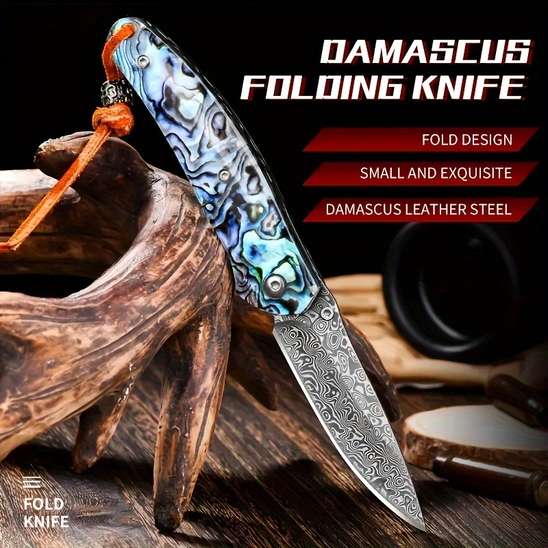 

New Damascus Steel Holder Steel Knife Outdoor Portable Knife Shell Handle Fruit Knife Sharp Knife