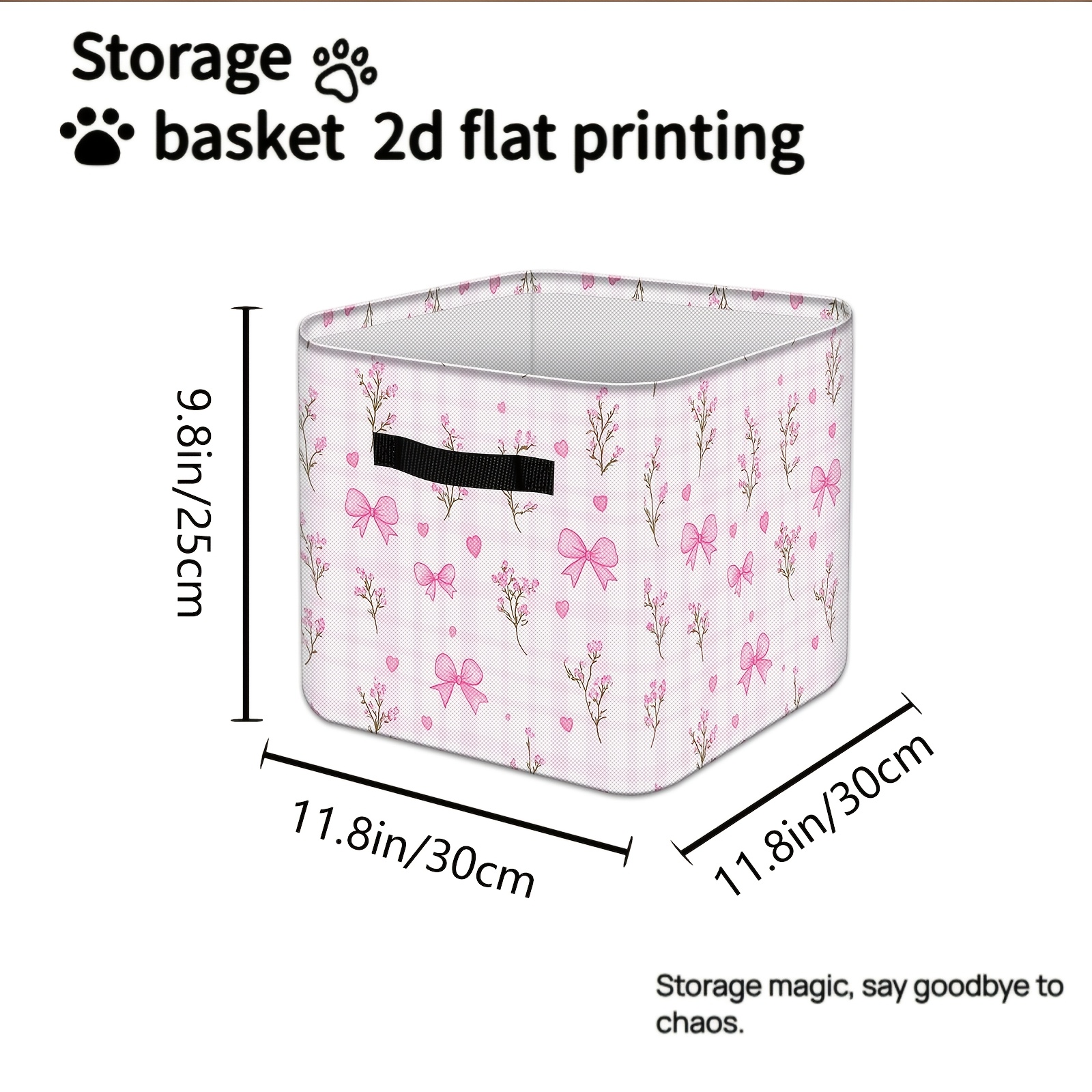 TEMU Panier de Rangement Pliable avec Nœuds Roses et Cœurs - Idéal pour Salon, Chambre, Organisateur, Poignée Renforcée, Panier Pliable pour