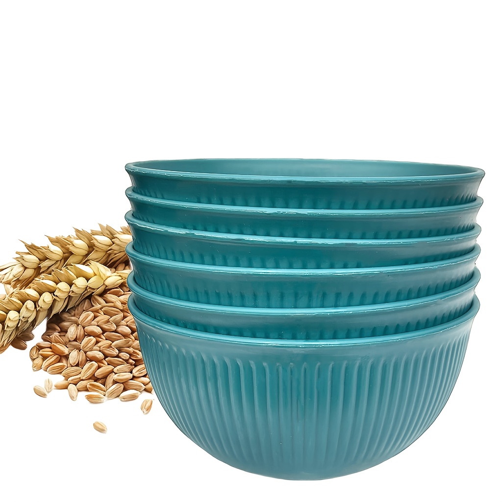 6pcs High-value Creative Vertical Pattern Bowl Home Rice Bowl Soup Bowl Plastic Round Bowl Instant Noodle Bowl Outdoor Picnic Round Bowl Dormitory Party Tableware
