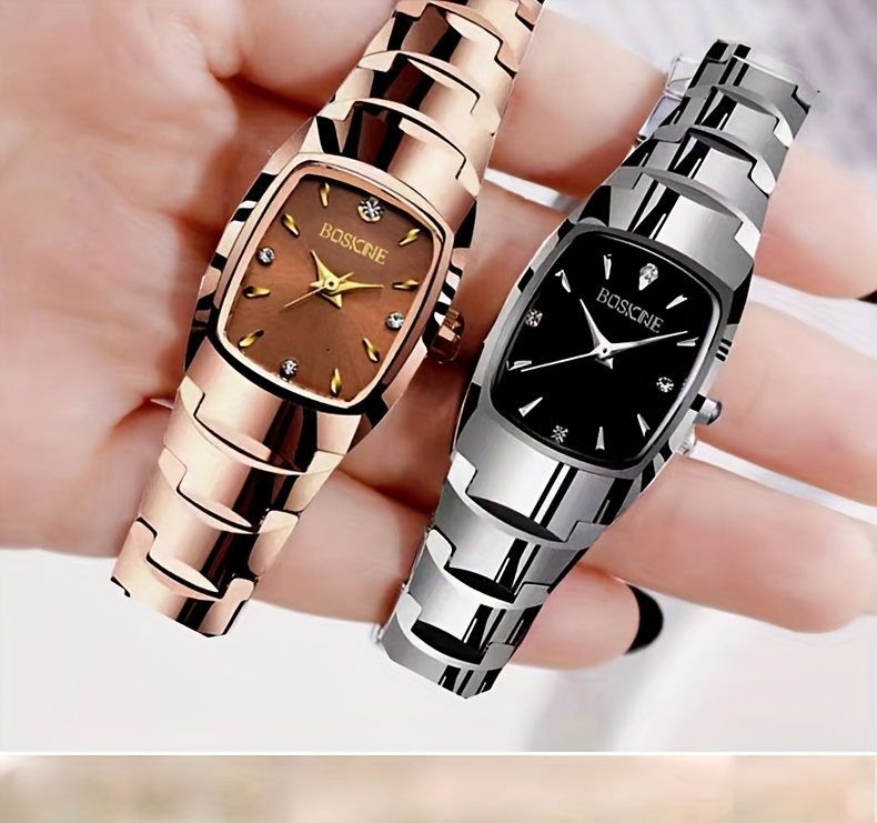 boscine 2024 elegant womens stainless square quartz wrist watch luminous automatic barrel type high end with non rechargeable button battery details 10