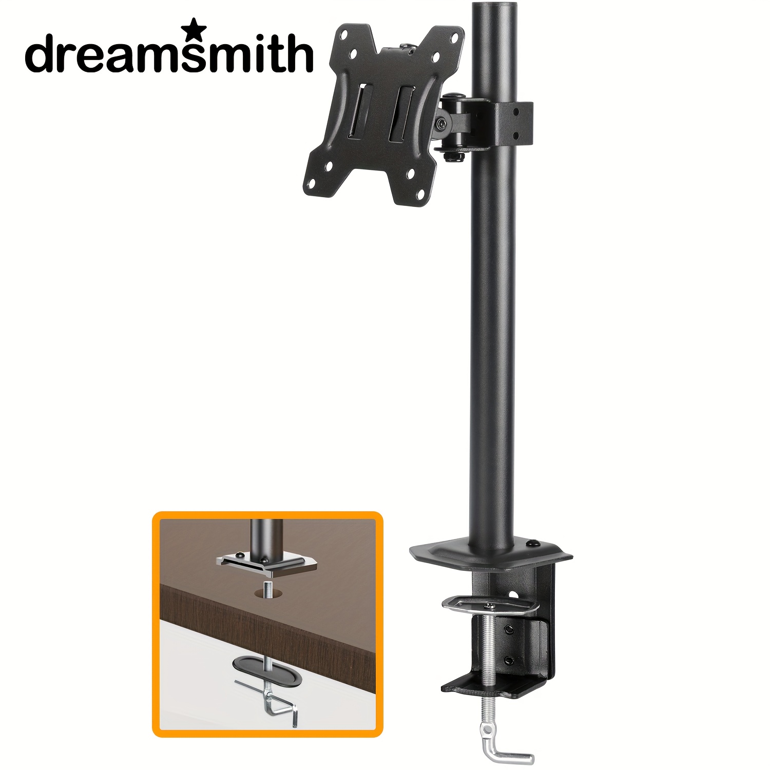 

Dreamsmith Adjustable Single Monitor Mount For 13-32" Screens, Single Monitor Mount Supports Up To 17.6 Lbs, Improved Monitor Stand Riser, Black