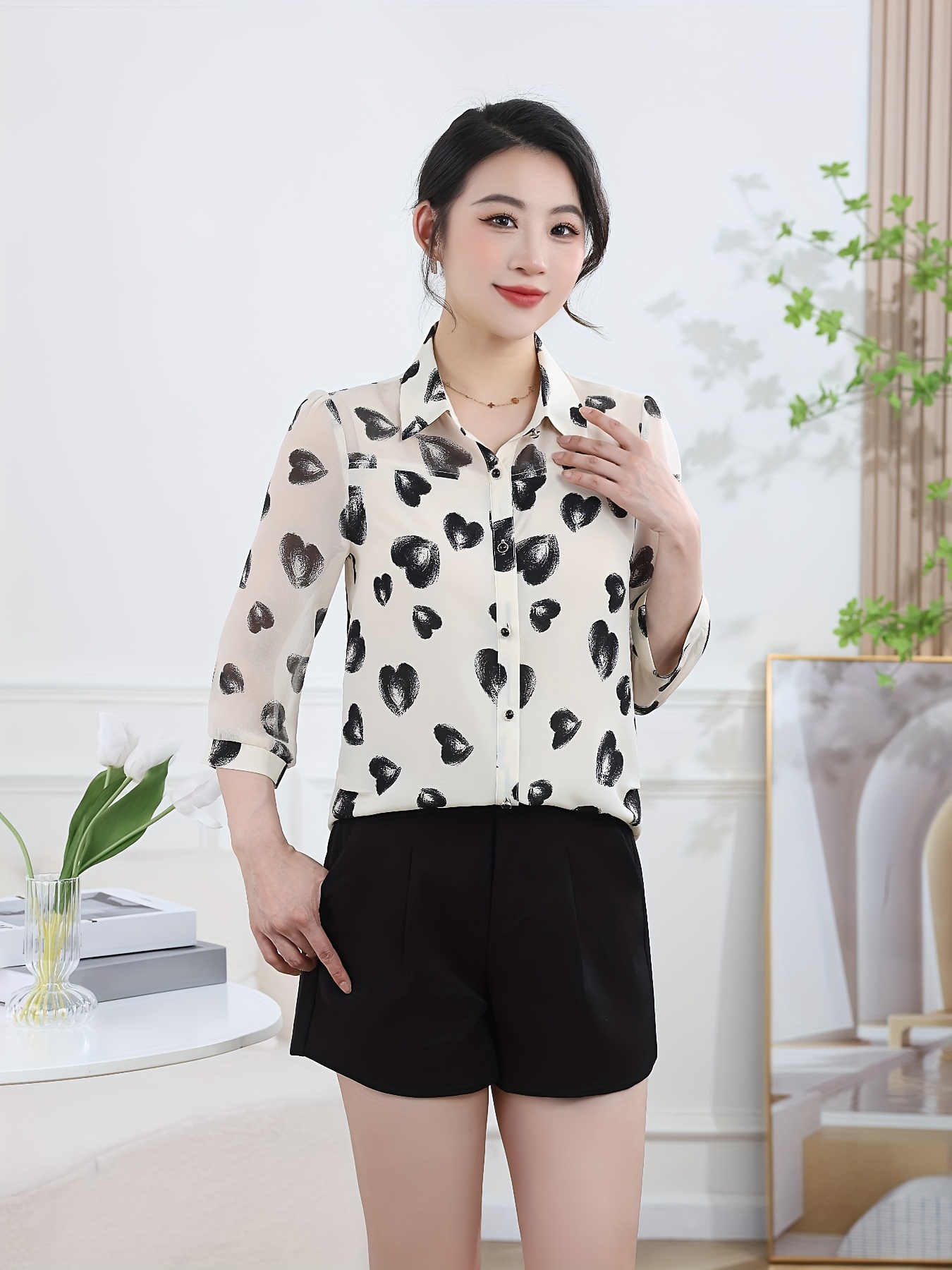 elegant polka dot tops with belt 4332