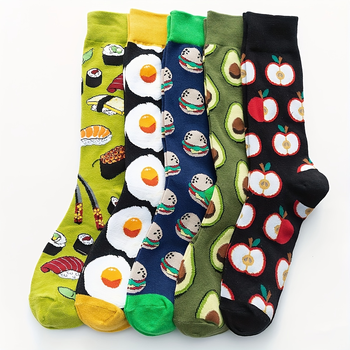 

5-pair Women's Medium Socks Pattern Fried Men And Women Can Wear Student Trendy Casual Round Neck Socks Suitable For