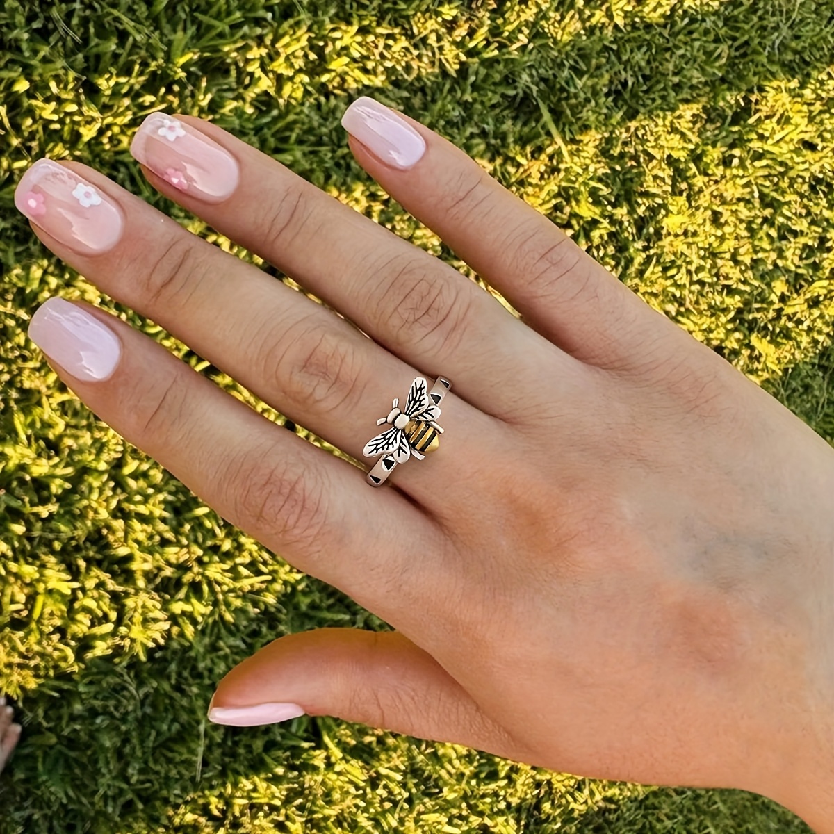 Bee Vintage 925 Silver Plated Ring, Gift for Her