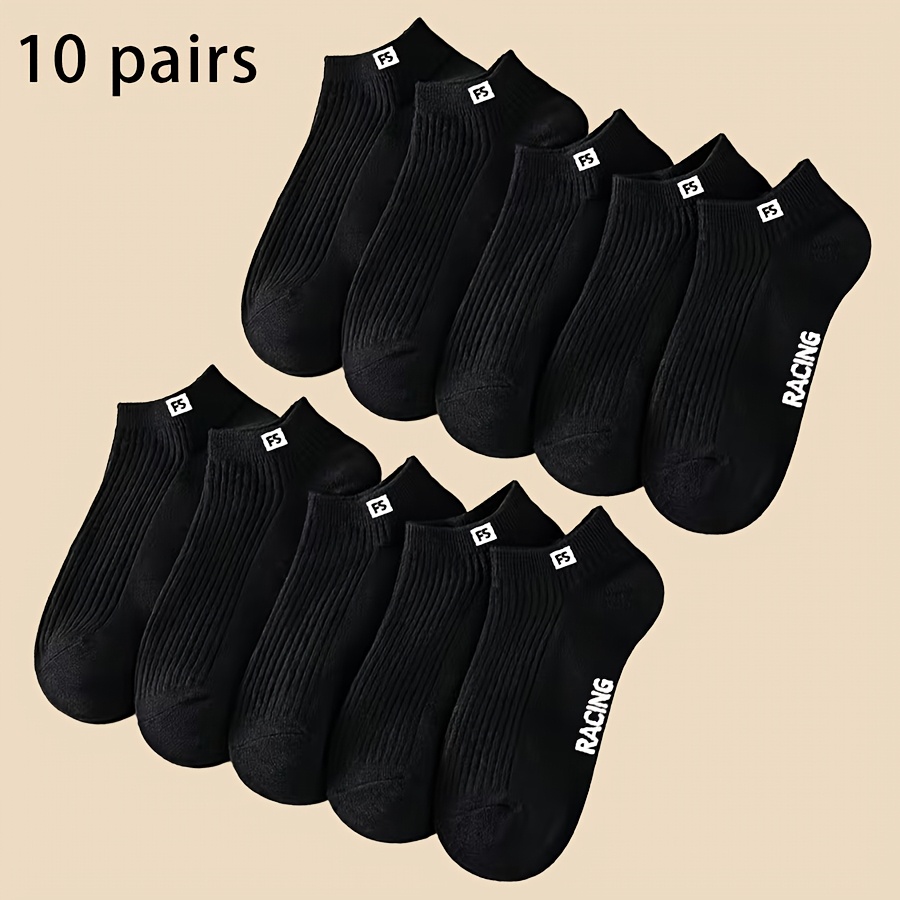 TEMU 10 Pairs Men's Socks Women's Socks Black White Short Socks Trendy Easy All-match Couple Socks Fashionable All-match Spring Summer Casual Sports