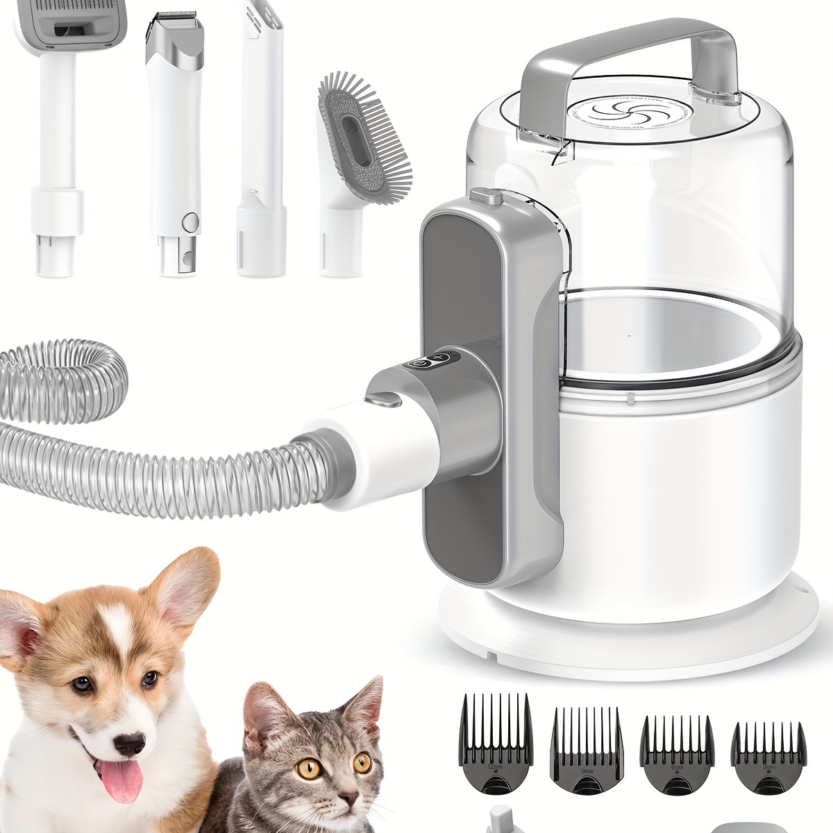 

6 In 1 Pet Grooming Kit & Vacuum Suction 99% Pet Hair, Professional Clippers With 5 Proven Grooming Tools For Dogs Cats And Other Animals