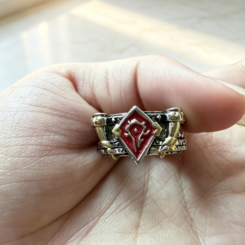 TEMU 1pc Retro Horde Logo Ring, Silvery Golden Two-color Enamel Band, Style Jewelry, Trendy Men's Accessory
