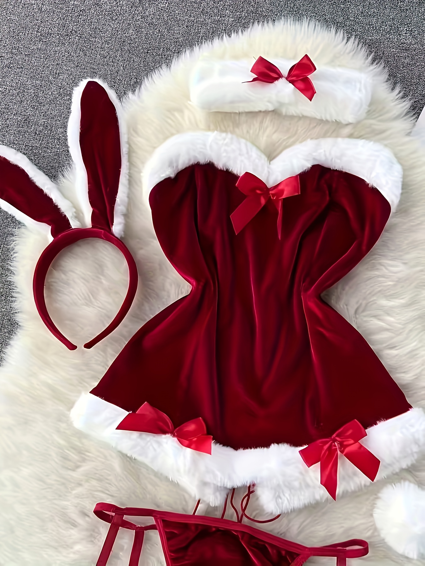 womens   santa claus costume elegant red lingerie set with   collar elastic waistband bow detail   christmas parties santa claus costume for women christmas party outfit festive attire   design Product details 1