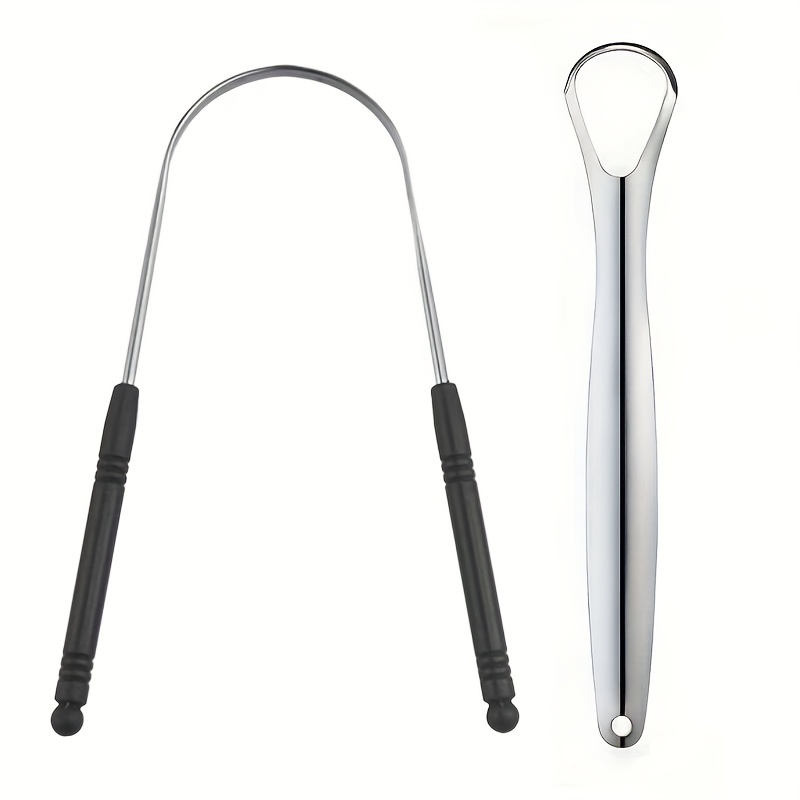 2pcs/set Stainless Steel Tongue Scraper, Silvery Tongue Cleaners