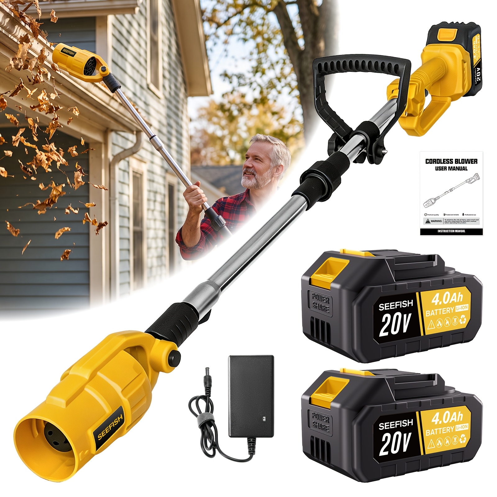 TEMU New Foldable Height Adjustable Brushless Cordless Leaf Blower 48000 Rpm High Speed Motor Lightweight Yard Cleaning Blower Suitable For Lawn Care