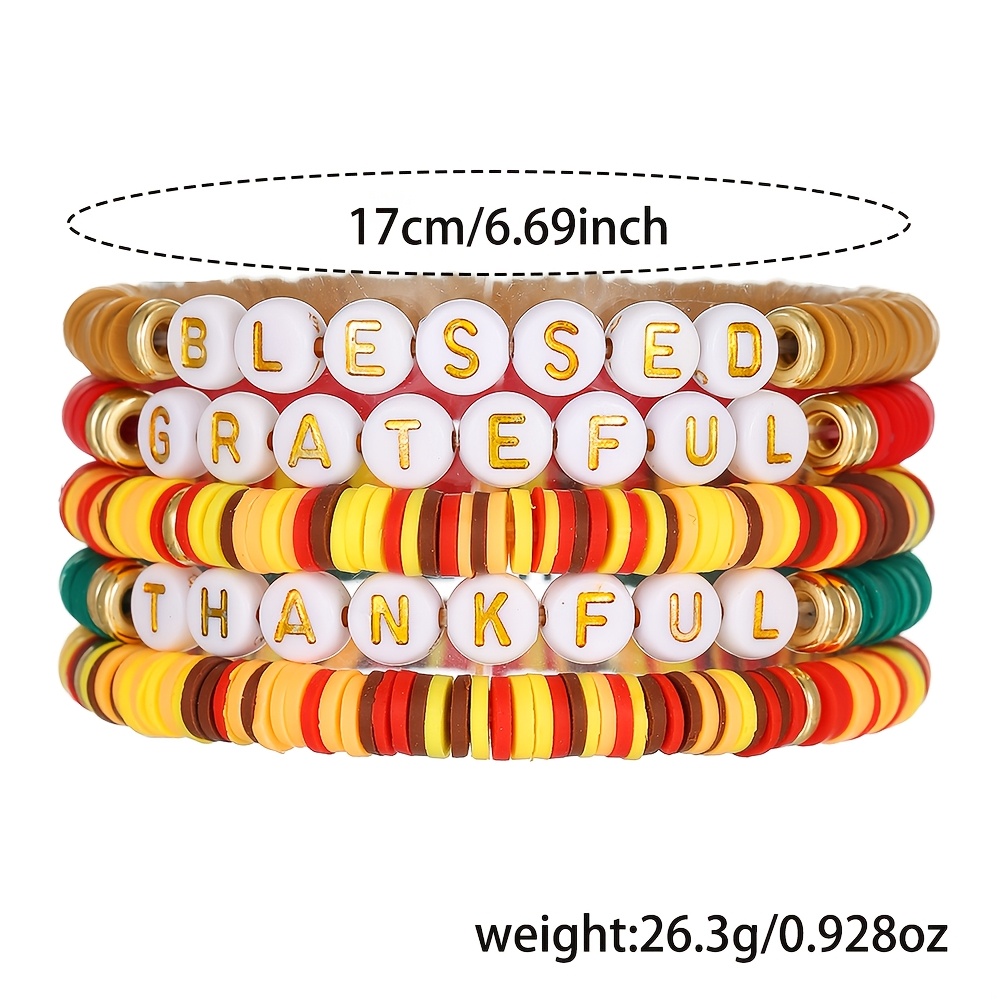 Thanksgiving Slogan Clay Bead Bracelet Set, Holiday Gift