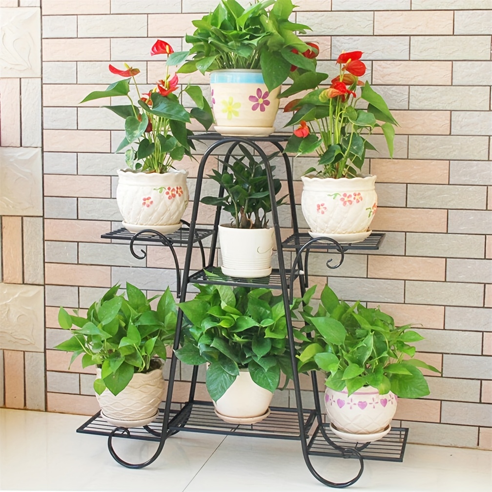 Image of 7 Pots Thick Iron Plant Stand Flower Pot Shelves Planter Shelf Rack Commercial Display Indoor Outdoor Patio Yard