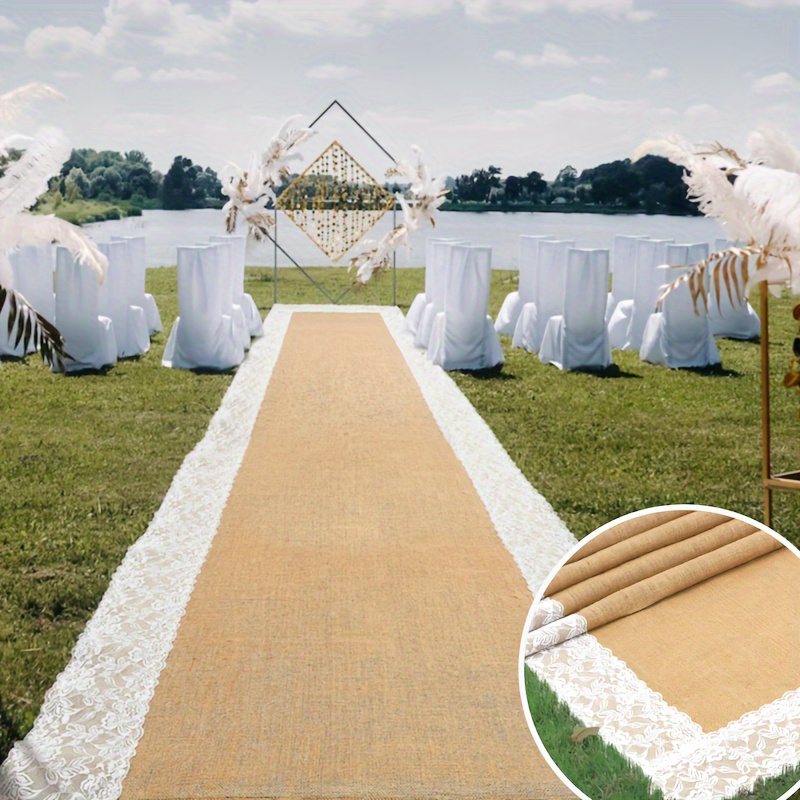 Rustic Burlap Wedding Aisle Runner with Lace x Extra  Wide Long, Heavy Duty Natural Jute, Seamless for Ceremony, Church,  Beach,