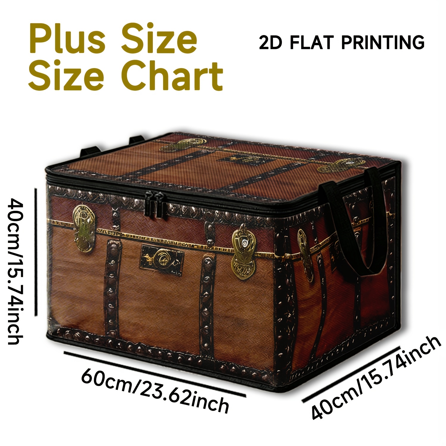 TEMU 1pc 2d Pattern Printed Fabric Storage Box, Foldable Organizer With Black Trim And Double Zipper, Clothing And Miscellaneous Storage Box, With