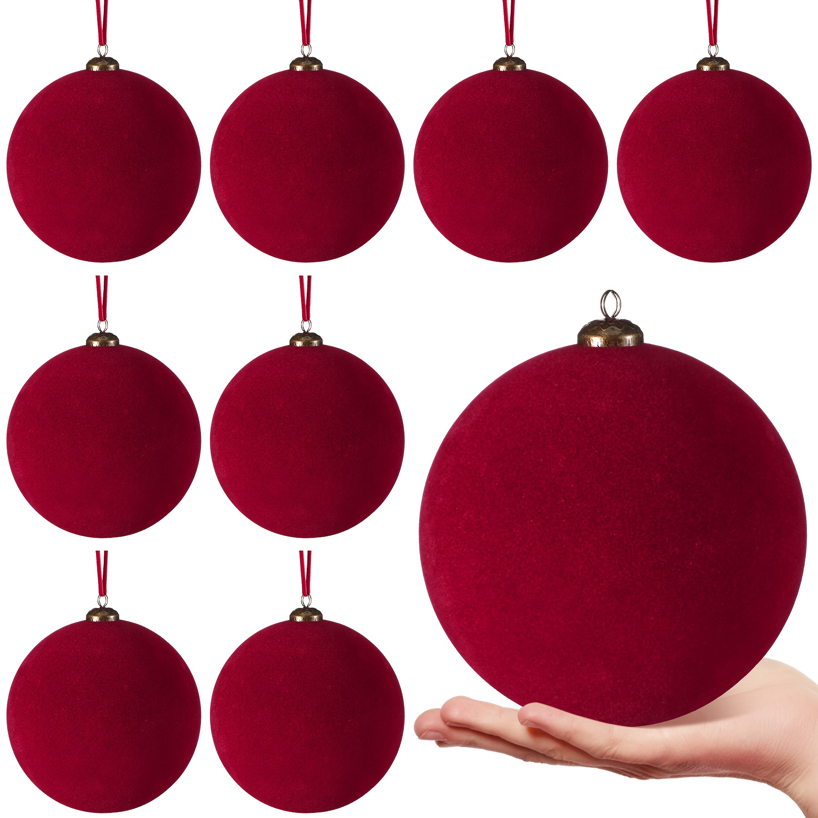 TEMU 8pcs Large Velvet Christmas Balls 6 Inch Christmas Tree Decorations Xmas Ornaments Balls For Family Holiday Wedding Party Xmas Tree Hanging