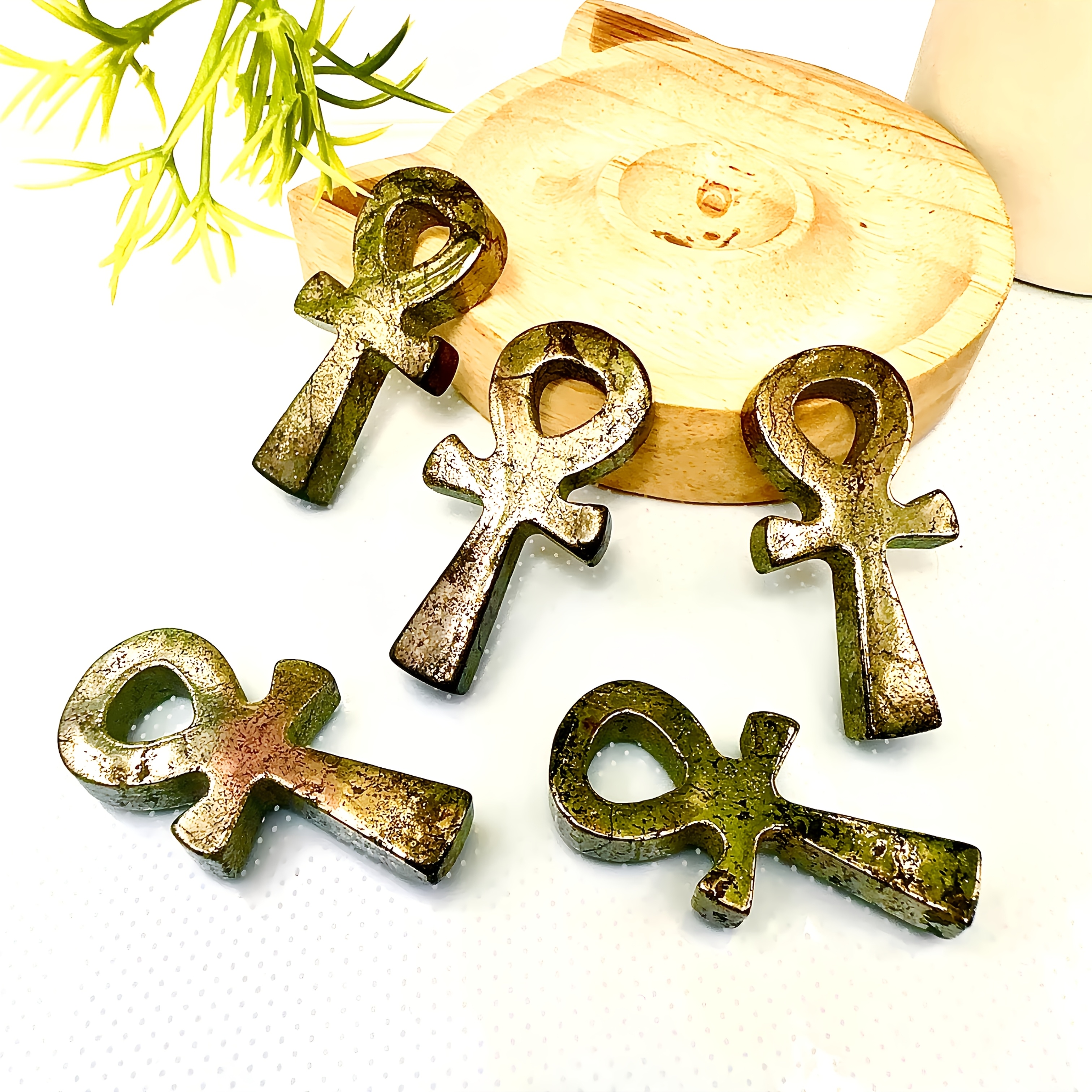 Natural Golden Pyrite Crystal Cross Ankh, 5 Cm