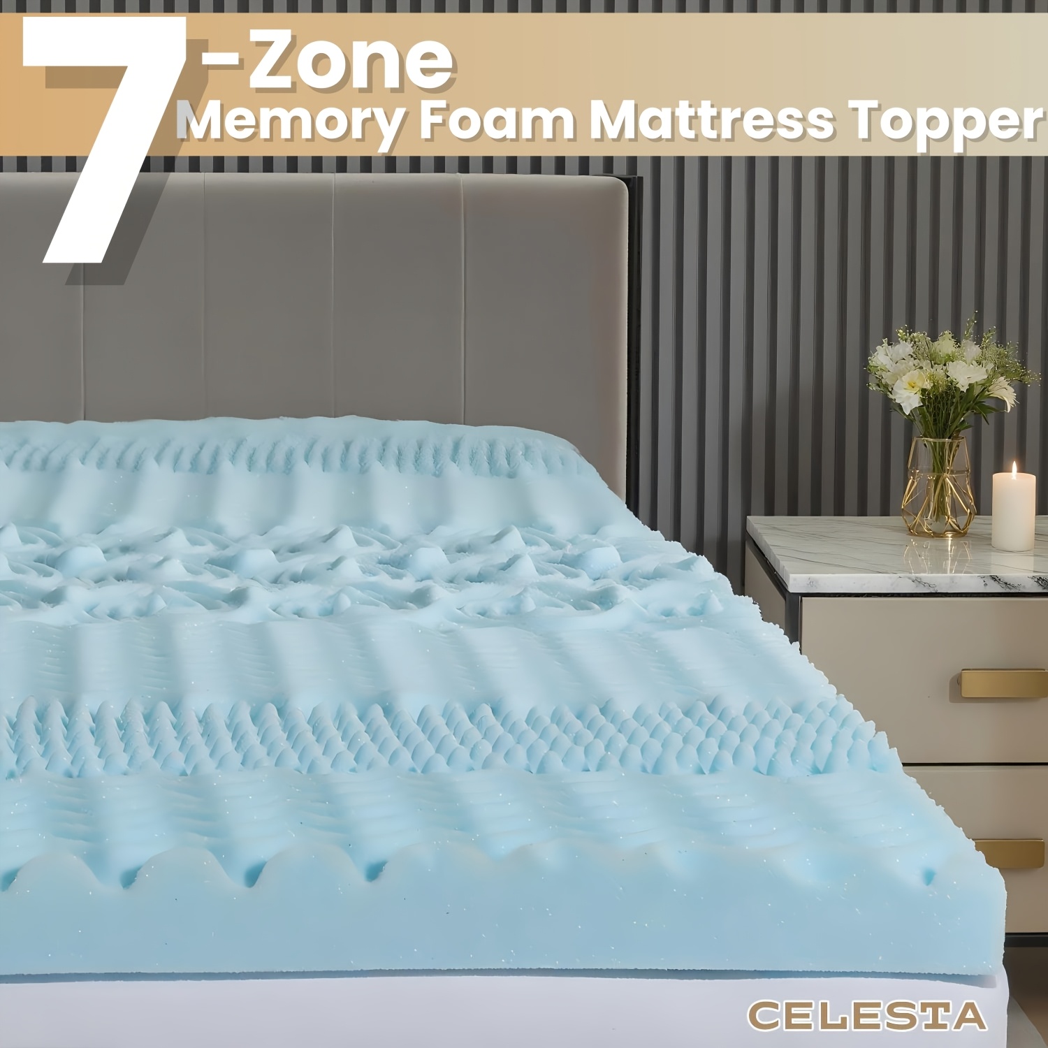 5cm Or 7cm Mattress Protector Pad, Mattress Topper, Cool And Breathable, With 7-zone Design, Strong Support, Improves Sleep Experience, In Blue Or Yellow.