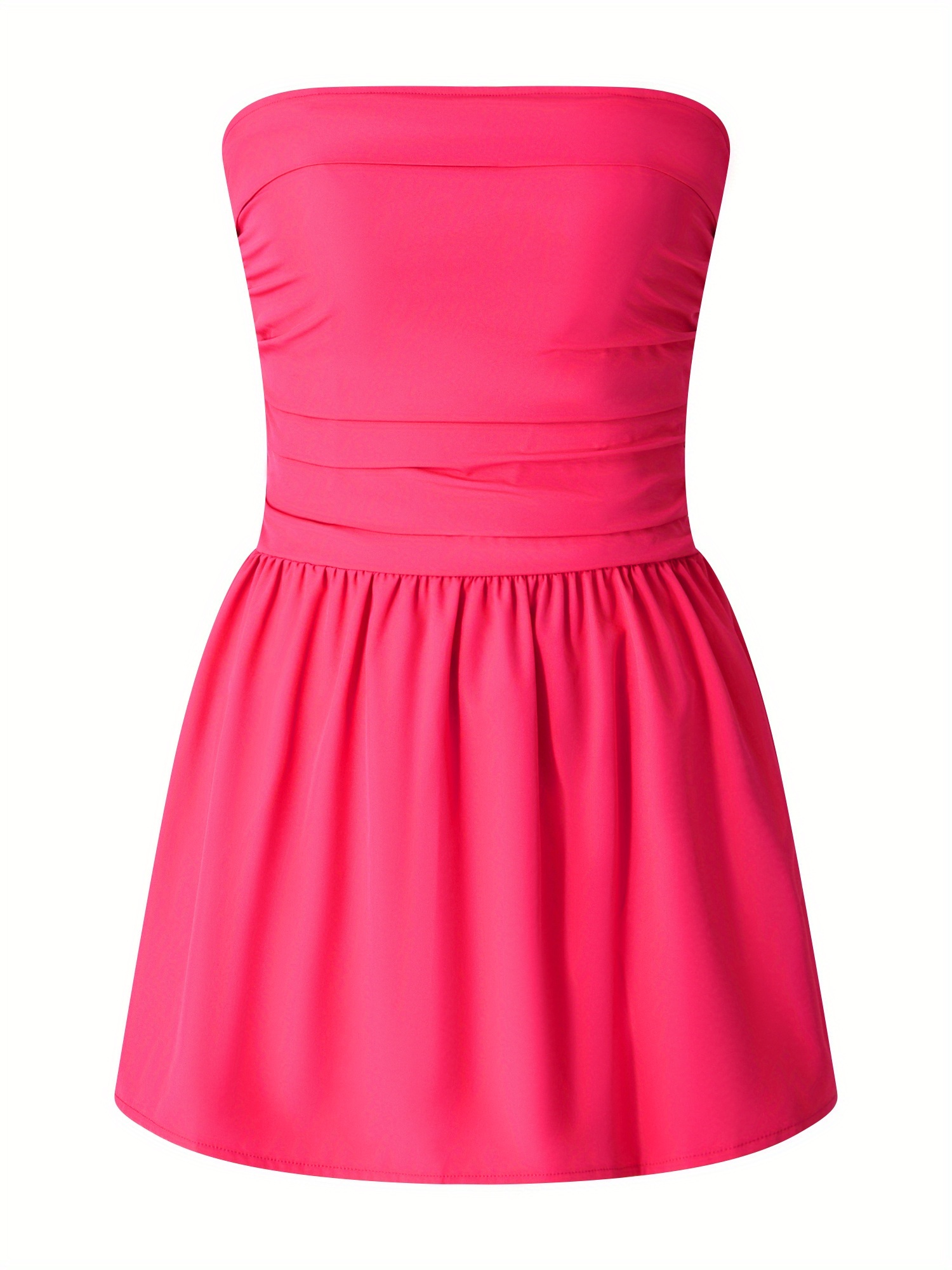 womens summer tube dress strapless solid color ruched flared - Temu
