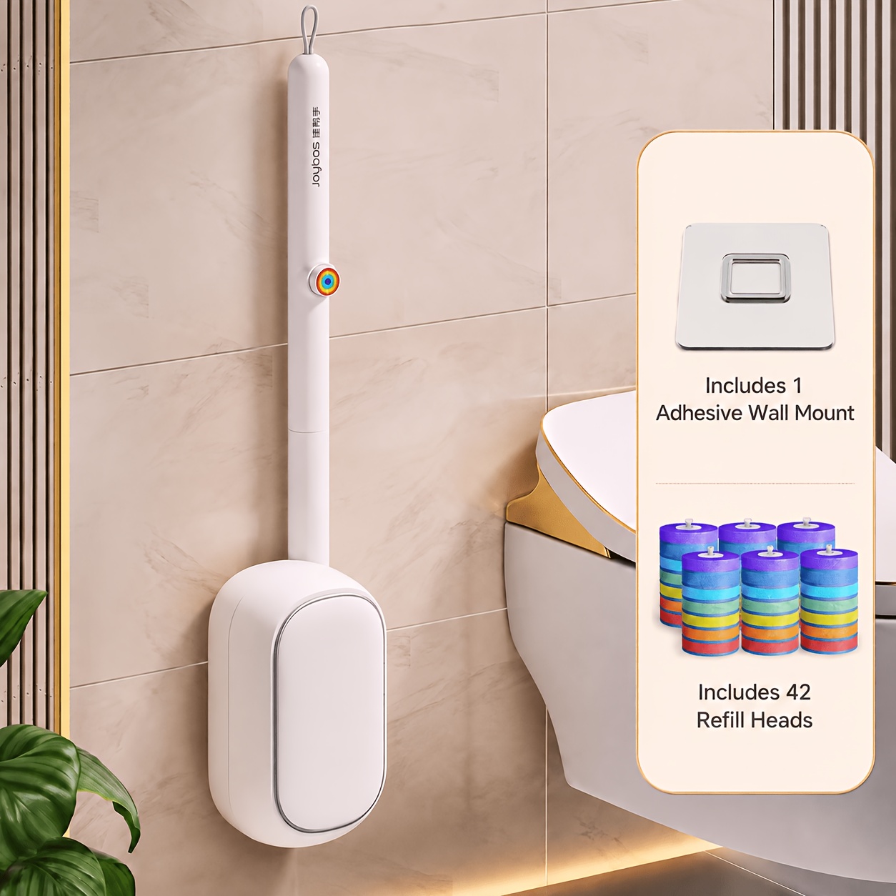 TEMU JOYBOS Brosse de Toilette Jetable, Ensemble de 42 Têtes de Rechange pour Brosse de Nettoyage, Nettoyage Efficace de Bain, Couvercle à