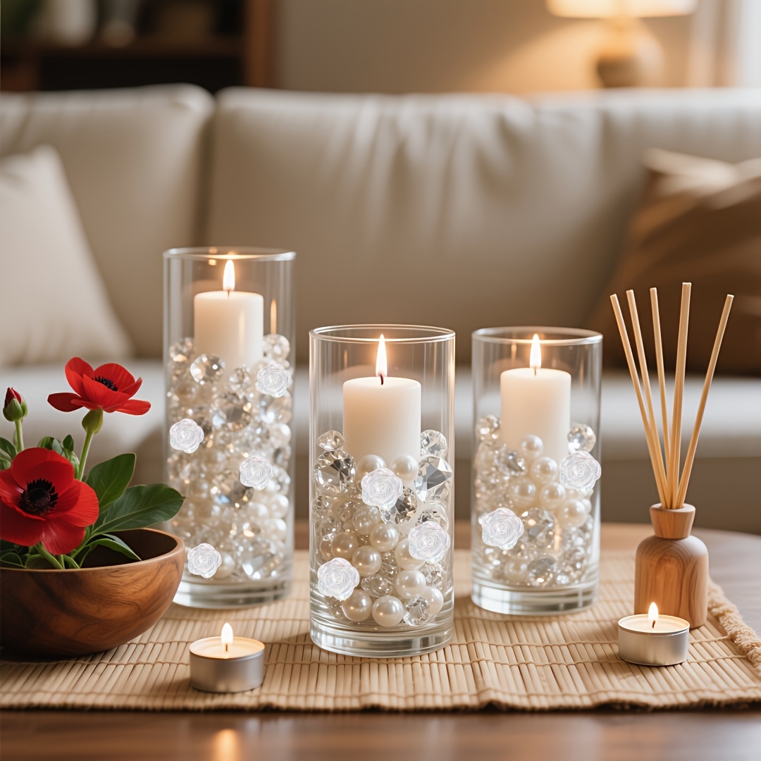 TEMU 1810pcs Floating Beads, Clear Fake Diamonds Vase Fillers Acrylic Crystal Gems, Acrylic Flower, Table Scatters, Vase Fillers For Centerpieces,
