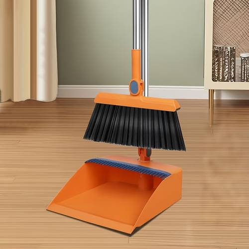 foldable broom and dustpan set thickened enlarged design sticking soft bristles cleaning tool ideal for room bedroom pet hair sweeping in blue orange white