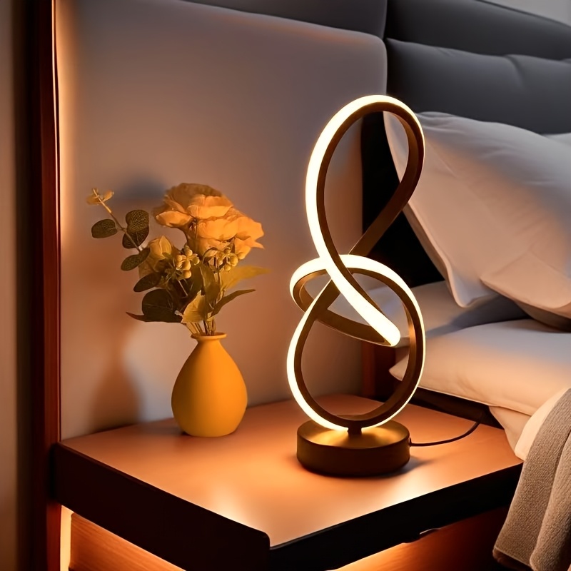 E-shop Moderner kreativer Spiral-USB-Schreibtischlampen mit Gedächtnisfunktion, 3 Farbtemperaturen, Steckdosenknopfschalter – Stilvolles schwarzes