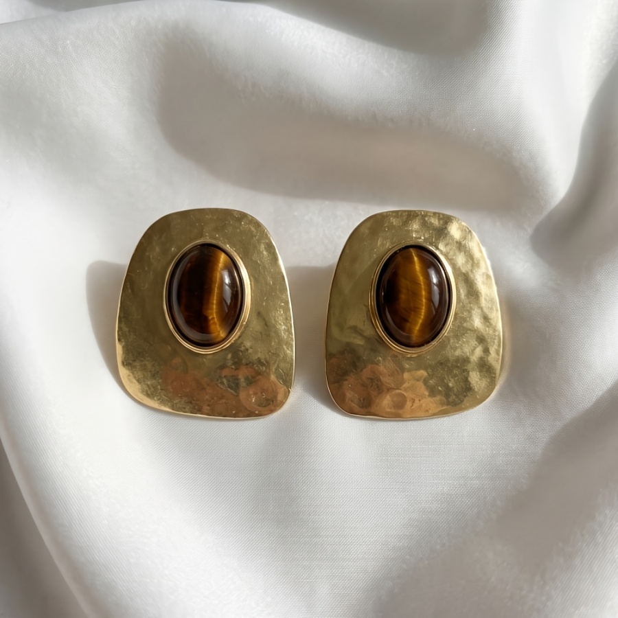 TEMU 1 Paire de Boucles d'Oreilles Style Français Old Money en Métal à Texture , Accessoires d'Oreille Simples de Luxe Léger et Haut de Gamme pour