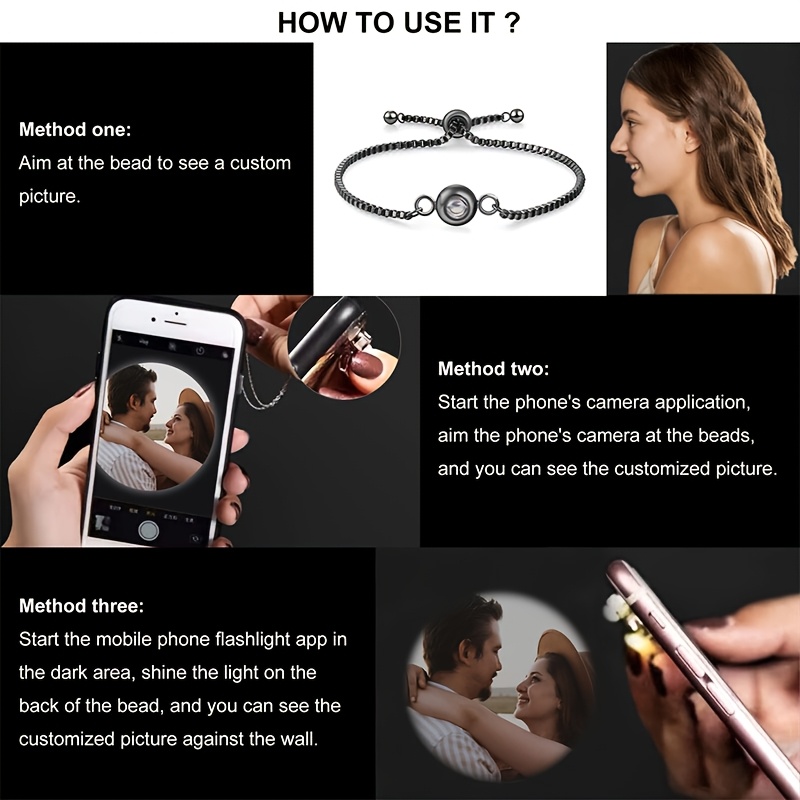 Custom Personalized Photo Projection Bracelet, 18K Gold Plated