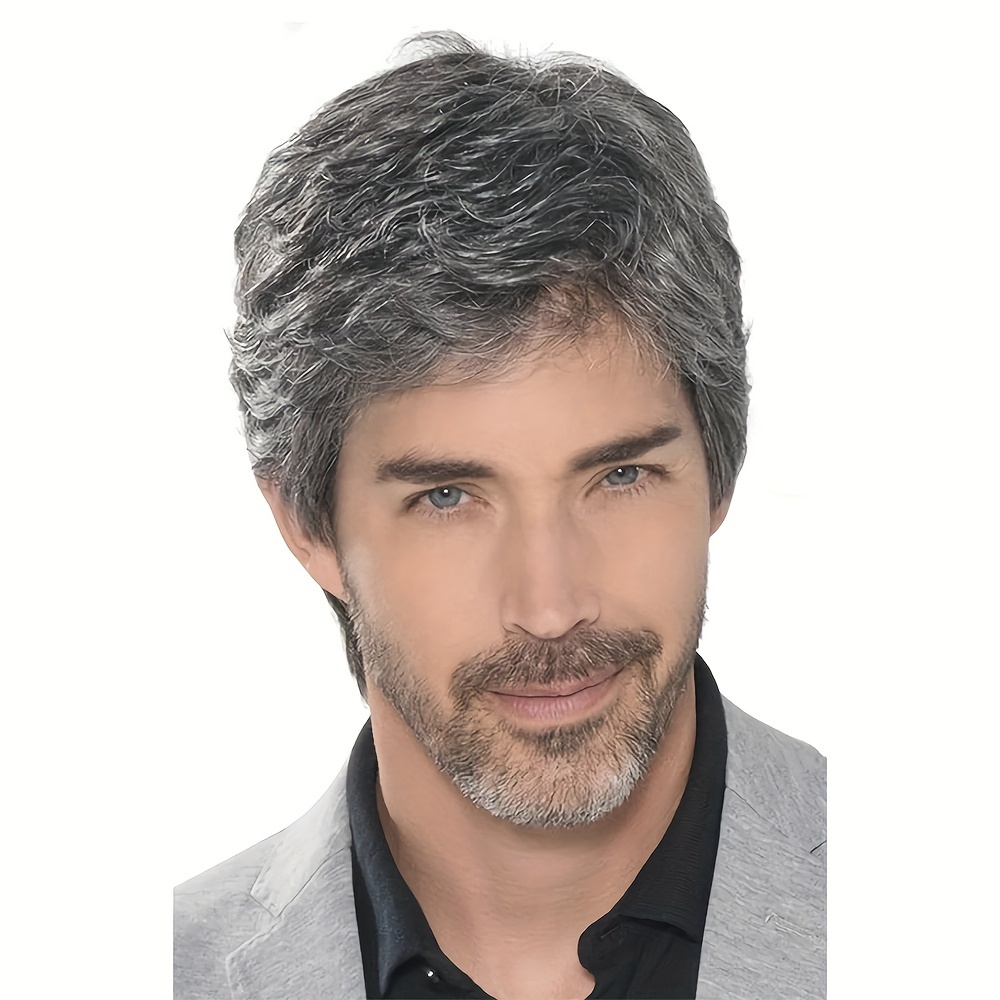 

Men's Fashion Natural Gray Short Curly 10 Inch Synthetic Fiber Wig With Side Bangs Suitable For Role Nightclub Dance Halloween Costume Party