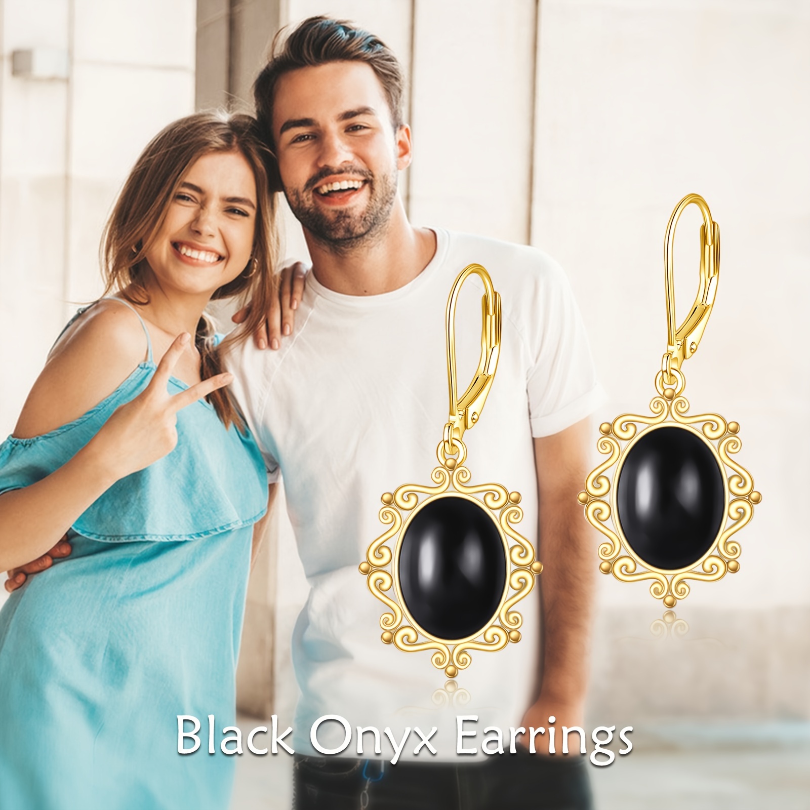 black onyx earrings sterling silver cage   dangle drop earrings for women Product details 1