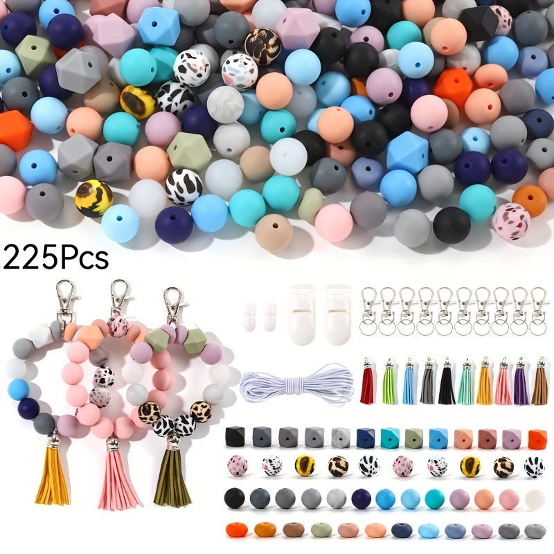 

225pcs Handmade Diy Bracelet Keychain Made With Beaded, Tassel Elastic Rope And Tool Buckle, Suitable For Beginners
