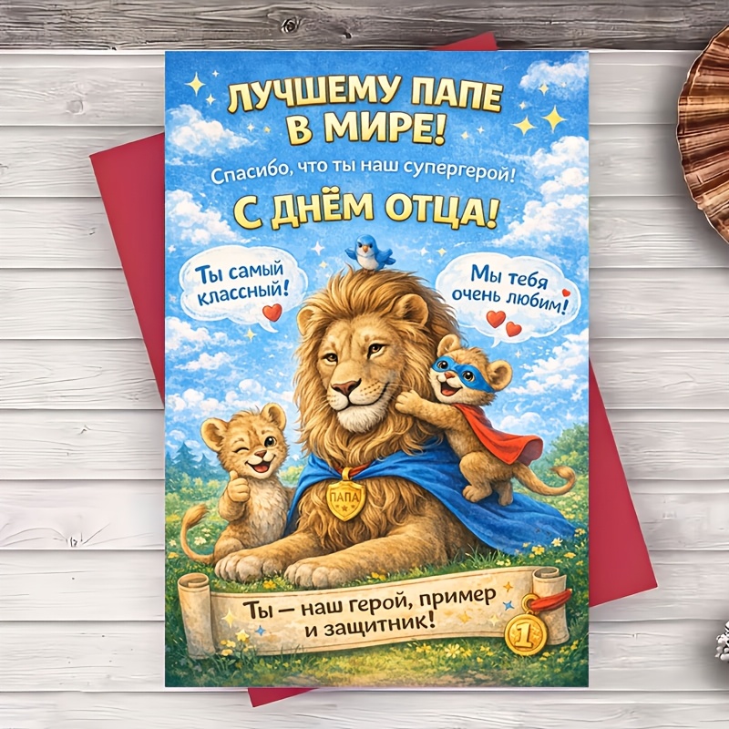 E-shop Grußkarte Vatertag Grußkarte Niedlicher Löwen-Familien-Thema für Papa Superhelden-Wertschätzung von der Familie für Ehemann oder Großvater