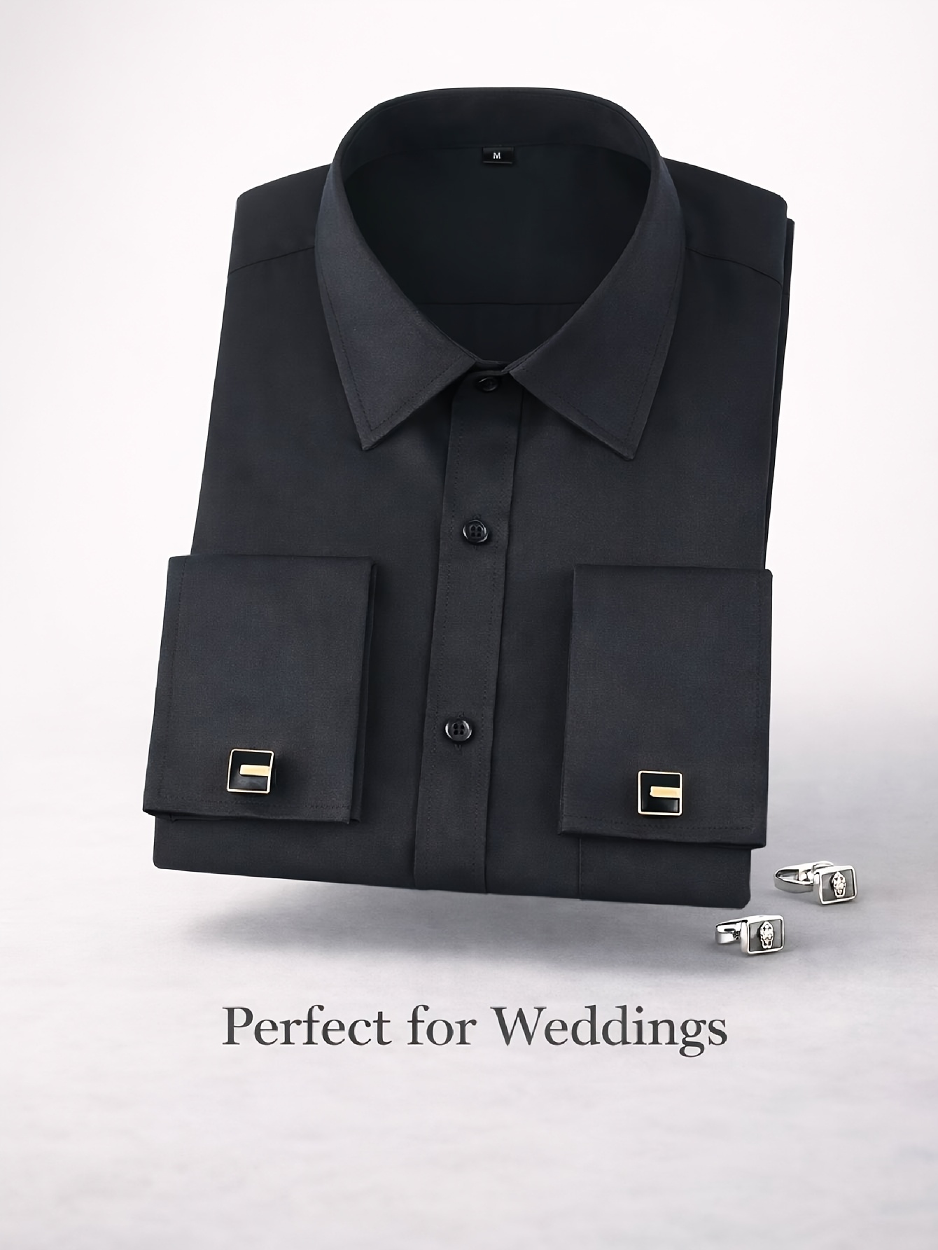 princess polly baby blue dress Small Black Collared French Cuffed White Dress Shirt With Tie/Hanky/Cufflink  Set Men's Dress Shirt main image 0