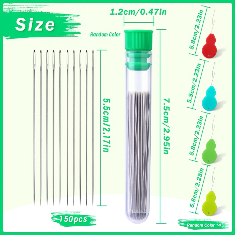 150pcs Straight Beading Needles, Size 10 (0.45mm) Seed Beads Needles With Needle Bottle, Needle Threaders, Beading Needles For Jewelry Making
