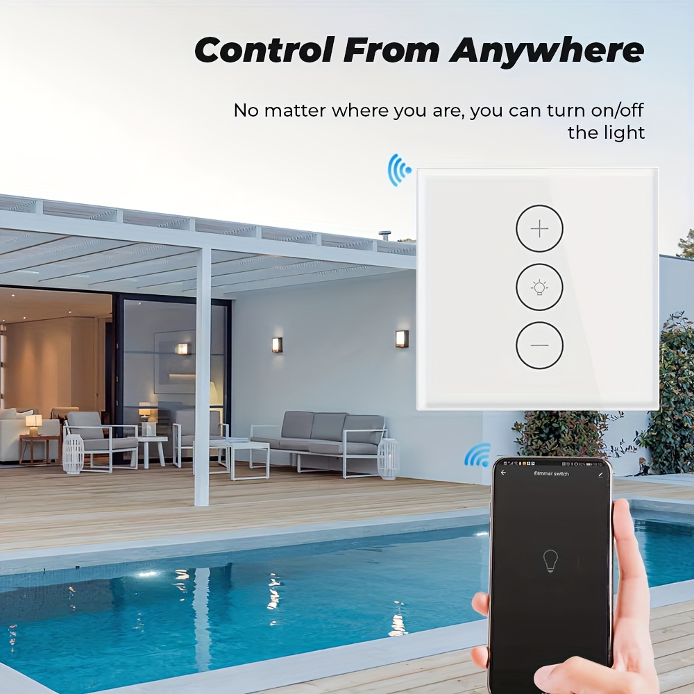 2025 New Model Smart Dimmer Switch for Dimmable LED Lights, WiFi Touch Light Switch with Glass Wall Plate, Backlight, Voice Control via Alexa & Google Home, Remote Control via Smart Life App, Neutral Wire Required