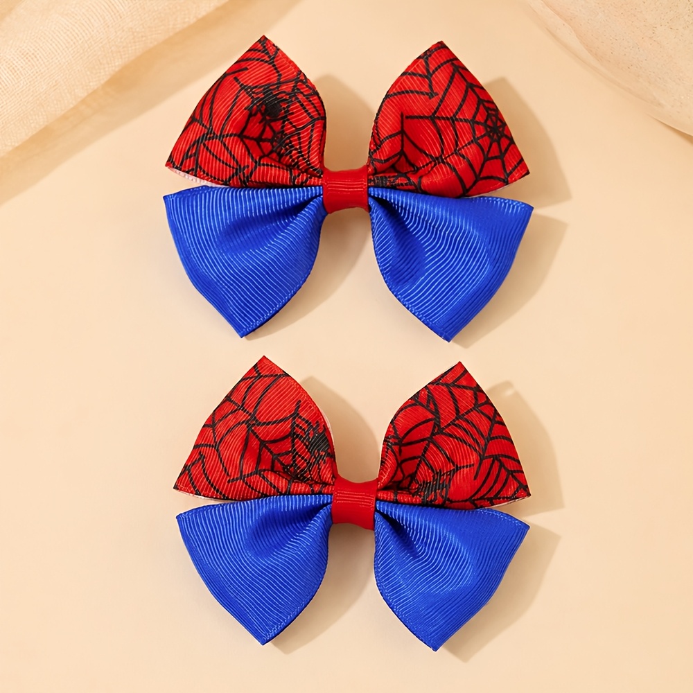 TEMU 2pcs Accessoires de cheveux d'Halloween, Pinces à cheveux à nœud avec imprimé toile d'araignée double couche, Barrettes décoratives pour femmes,