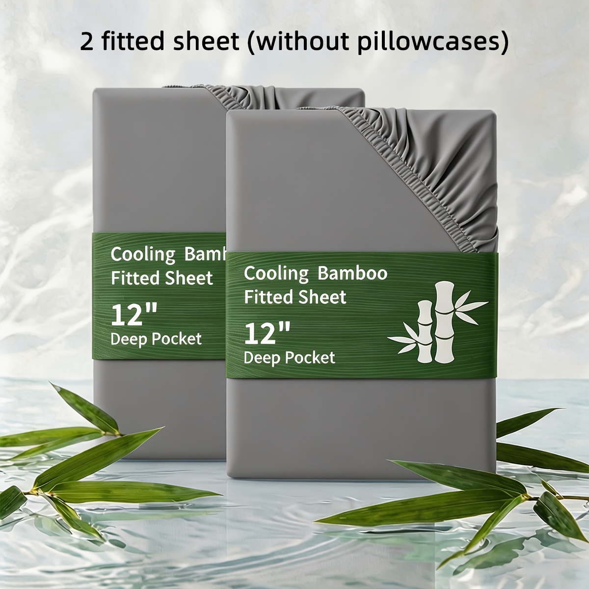 Image of 2-pack Fitted Sheet, 35% Bamboo Fiber, Semi- Mattress Cover, Cooling Soft Breathable Bed Sheet For Hot Sleepers, 12-inch Deep Pocket, Gray/white/dark Gray