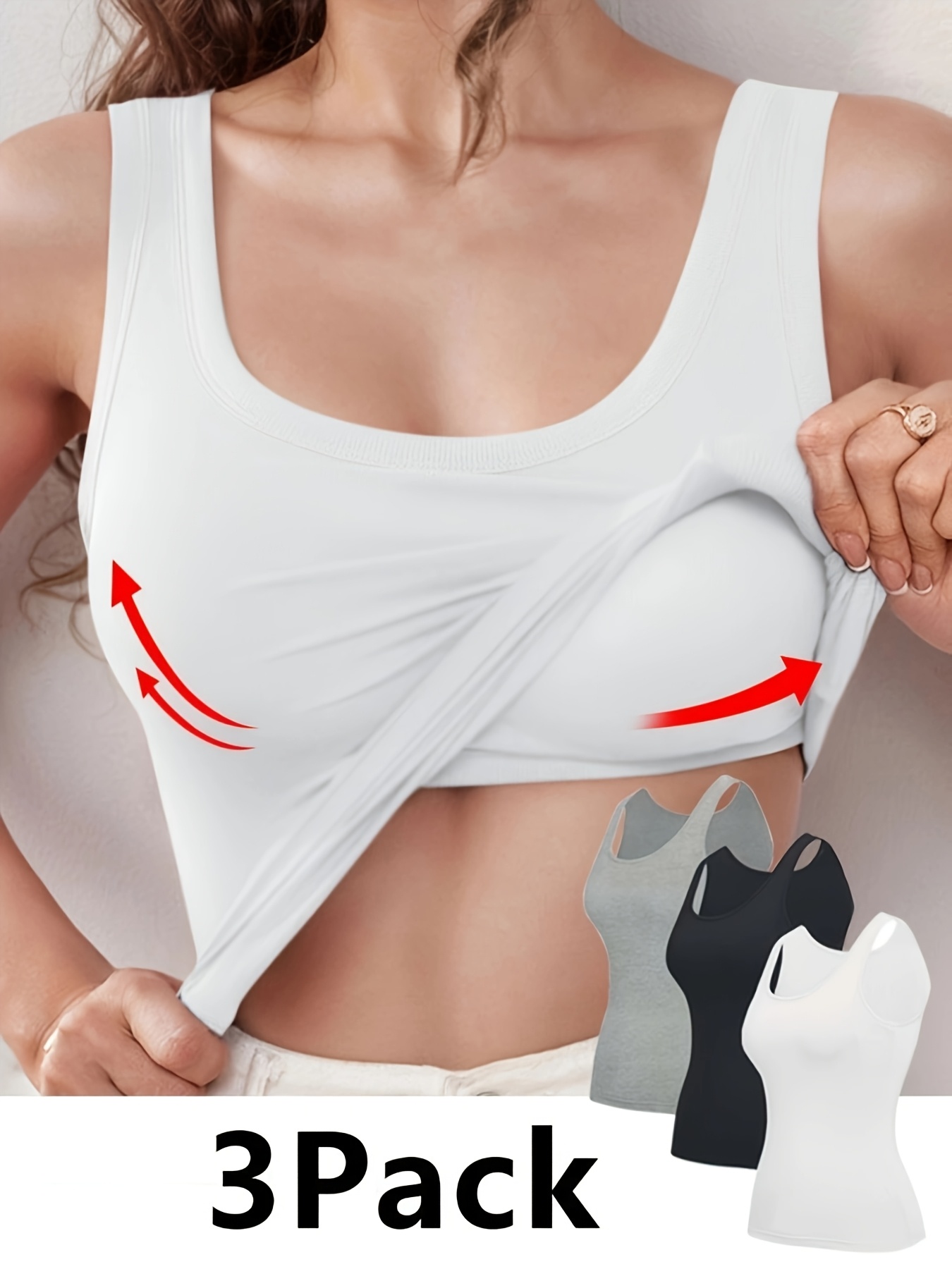3pcs pack camisoles for women with built in bra simple elastic breathable tank top basic yoga top layering tank top padded bra undershirt womens lingerie underwear