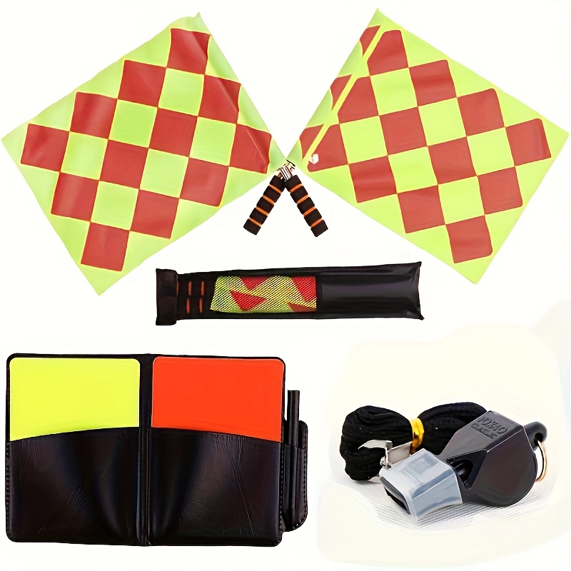 TEMU A 2/3 Set Of Football Referee Kits, Including Red And Yellow Cards, A Mouthguard Referee Whistle, And 2 Small Checkered Flags For Sports Games