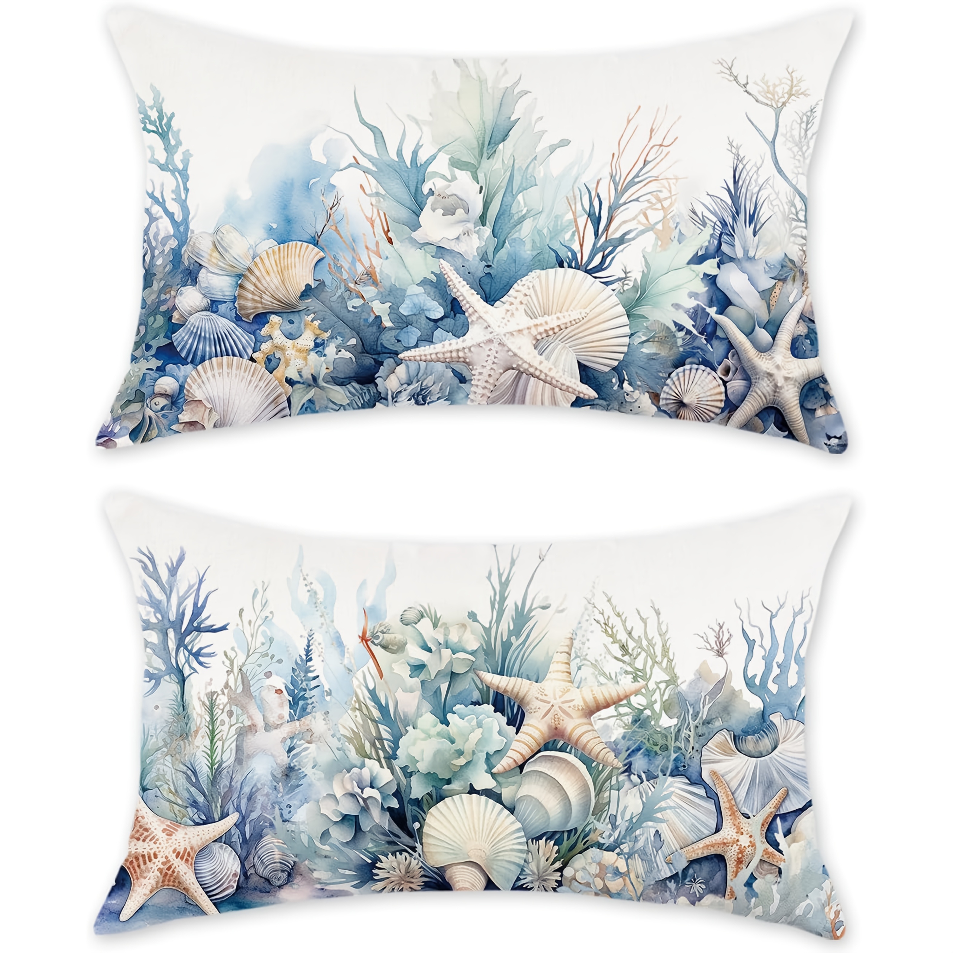 2pcs, Linen Spring Summer Pillow Cover Starfish Decoration Pillow Case Seasonal Decor For Home Sofa Couch(single Side, No Pillow Core)