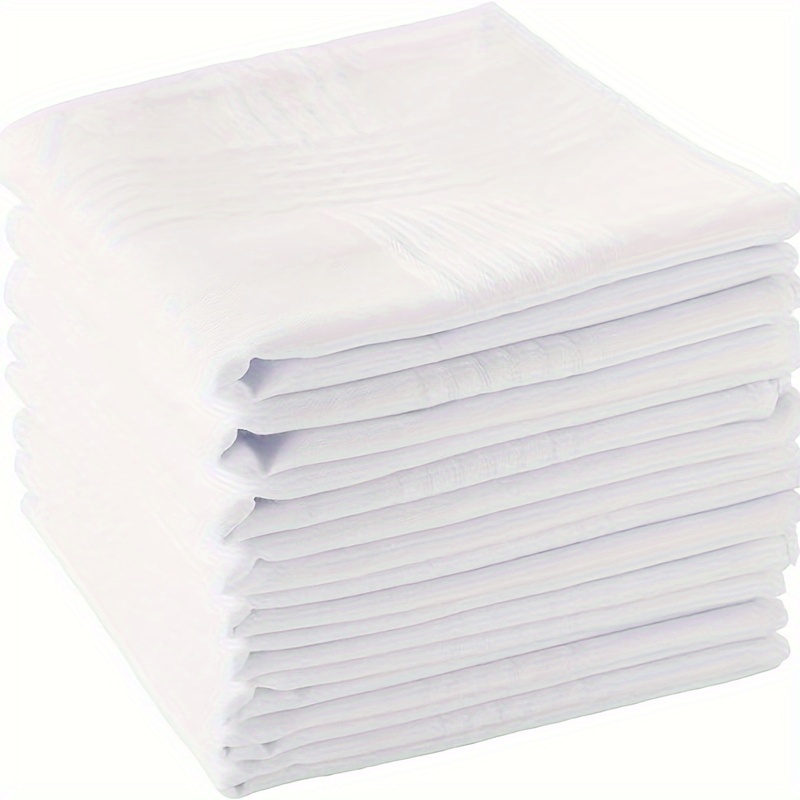 

12pcs Handkerchiefs 100% Pure Cotton Pure White Striped Large Classic Handkerchief Set