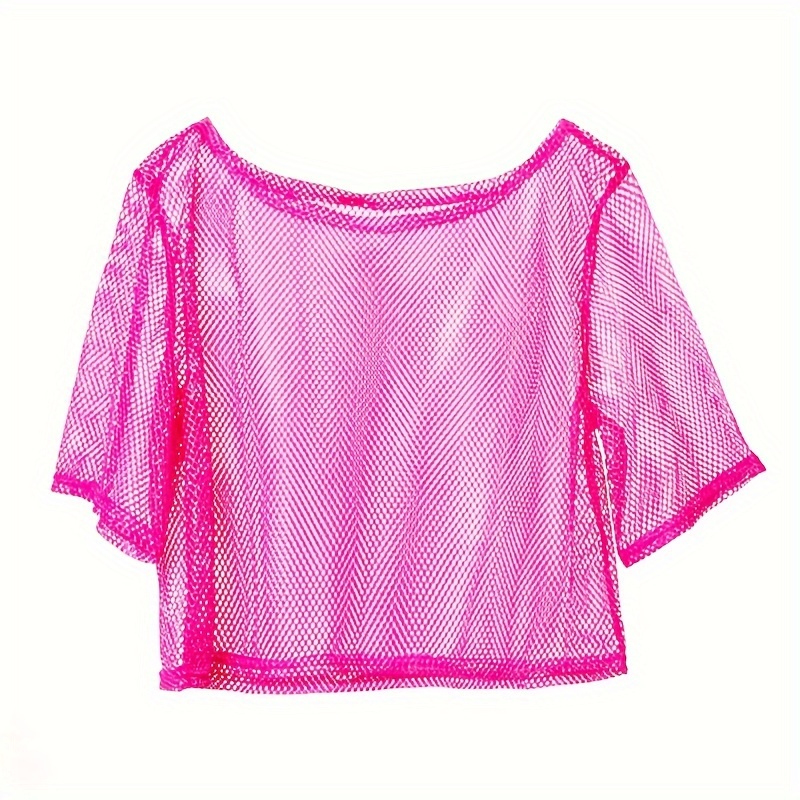 TEMU Funky 1980s- Fluorescent Fishnet Short Top For Women - For Parties & Singles Events,