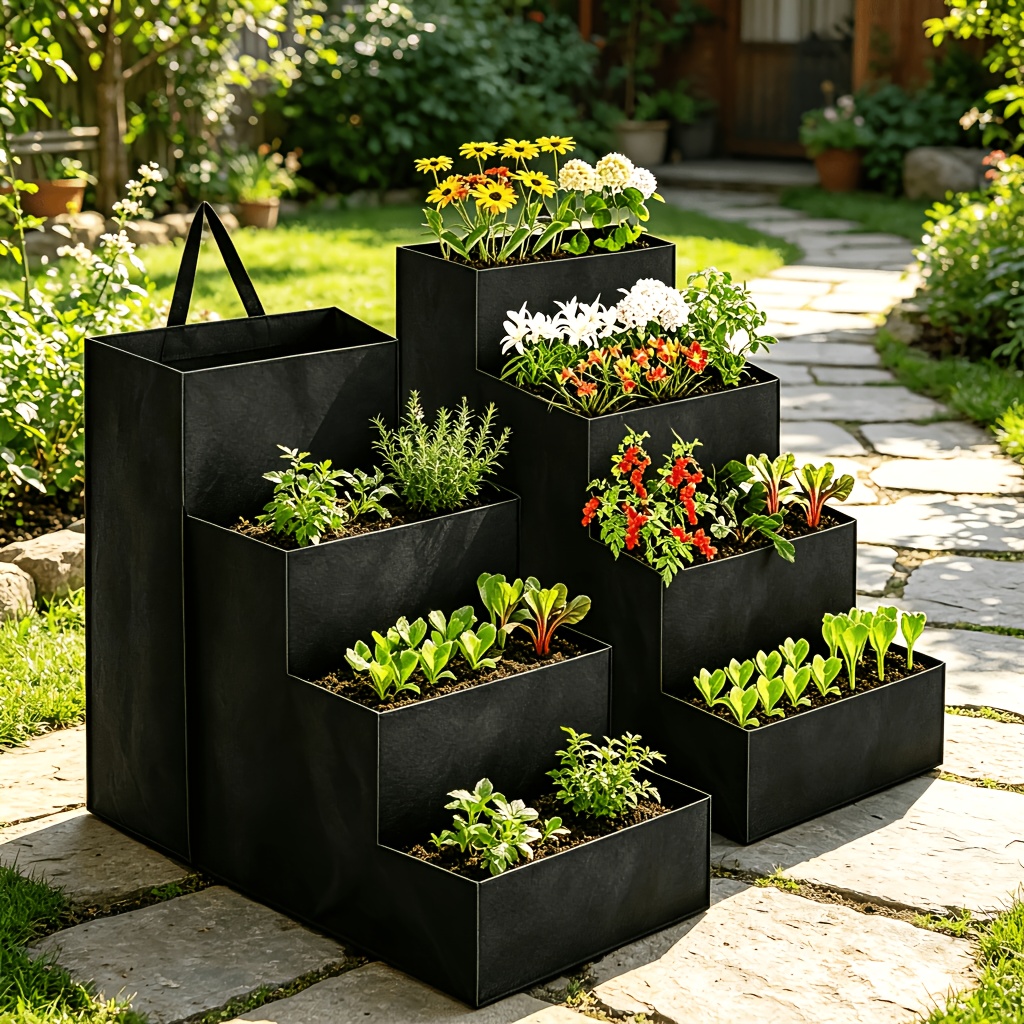 5-Tier Vertical Felt Planter, Staircase Raised Garden Bed for Vegetables and Flowers, Air-Pruning Grow Bag for Outdoor Patio and Garden