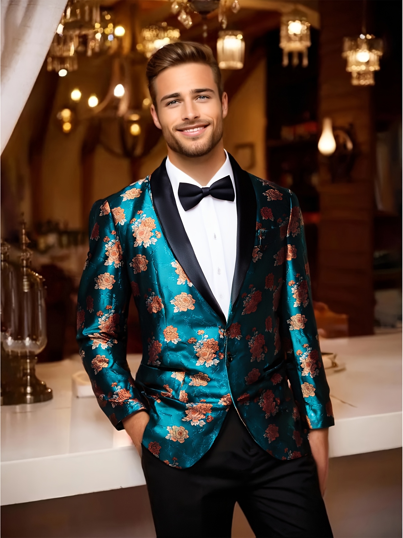 Men's Floral Tuxedo Suit Jacket - One Button Slim Fit Paisley Wedding Blazer