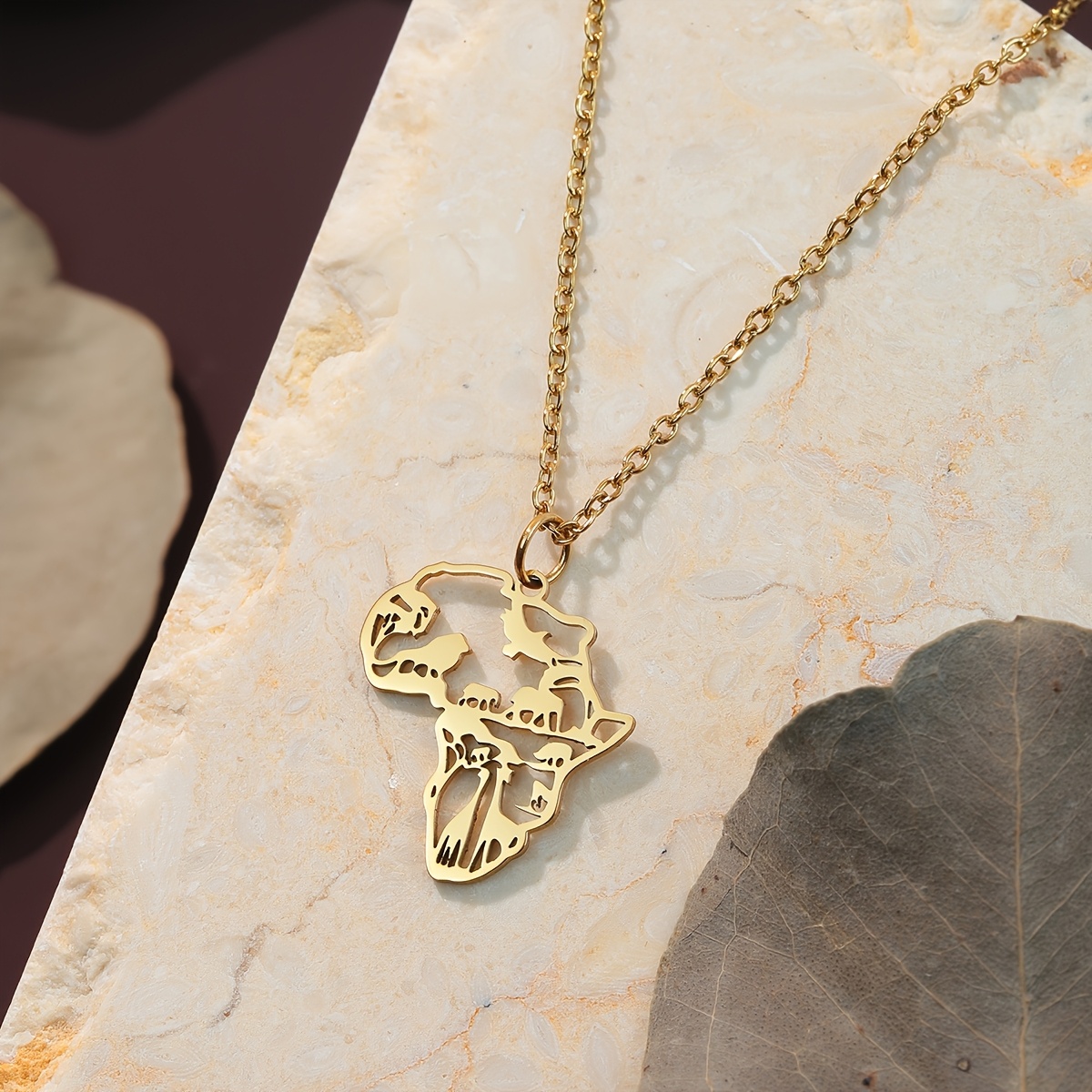 Image of Stainless Steel Africa Map Pendant Necklaces Men Women Lion Elephant Monkey Giraffe Animal Chain Choker African Jewelry